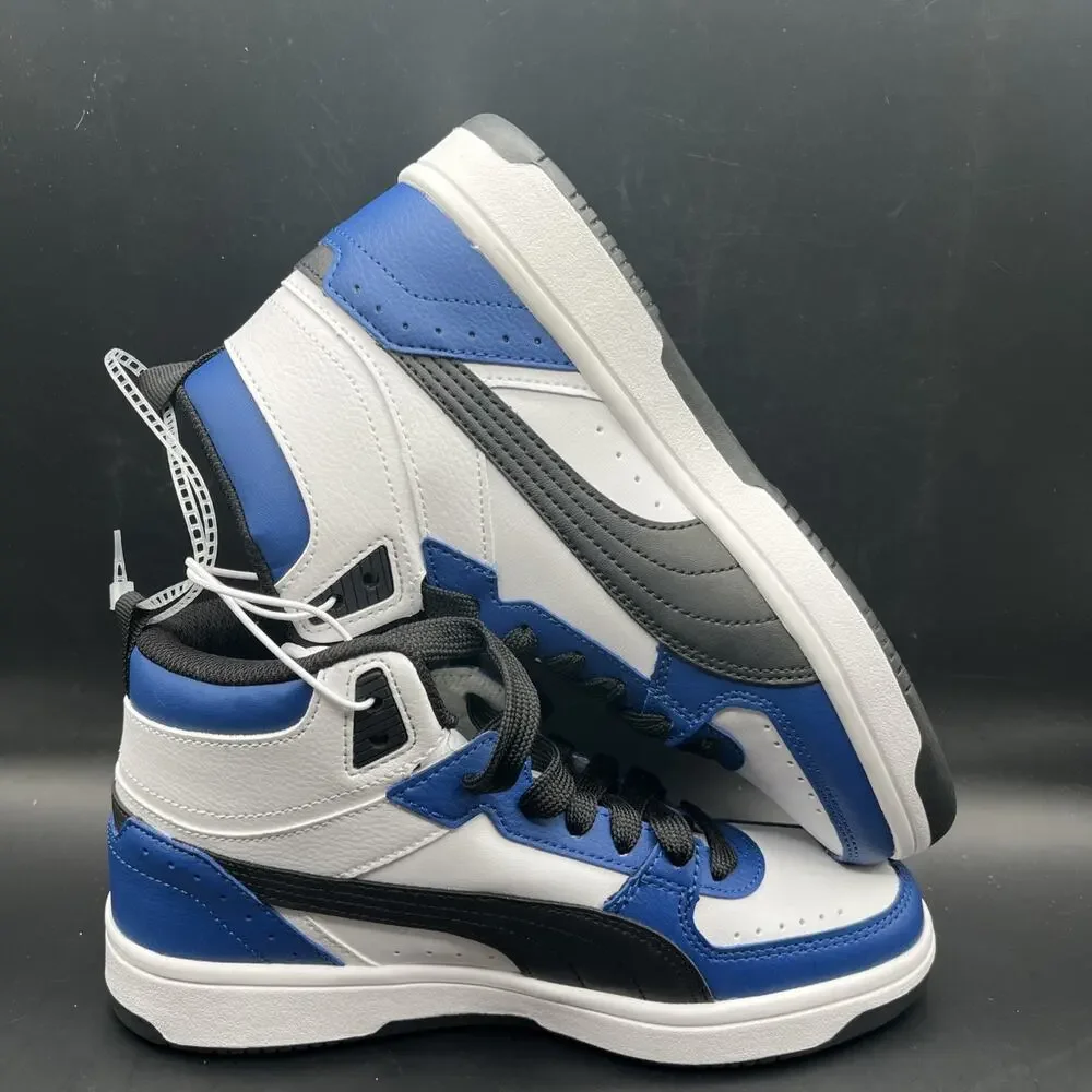 Puma Rebound Joy High Top Kids White Royal Blue Sneakers Casual Shoes Size 4C